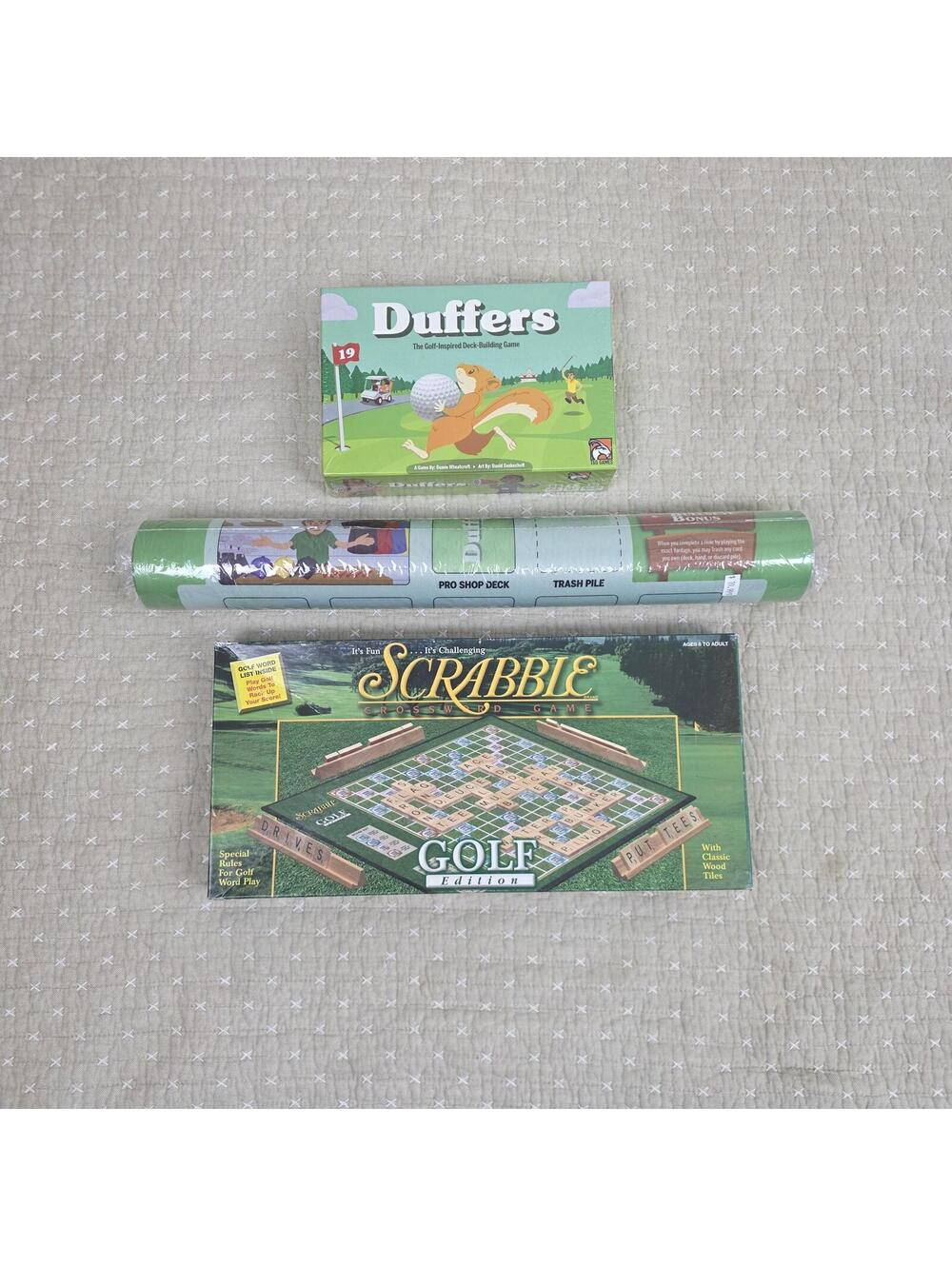 Scrabble Golf Edition + Duffers Golf Deck building game with playmat